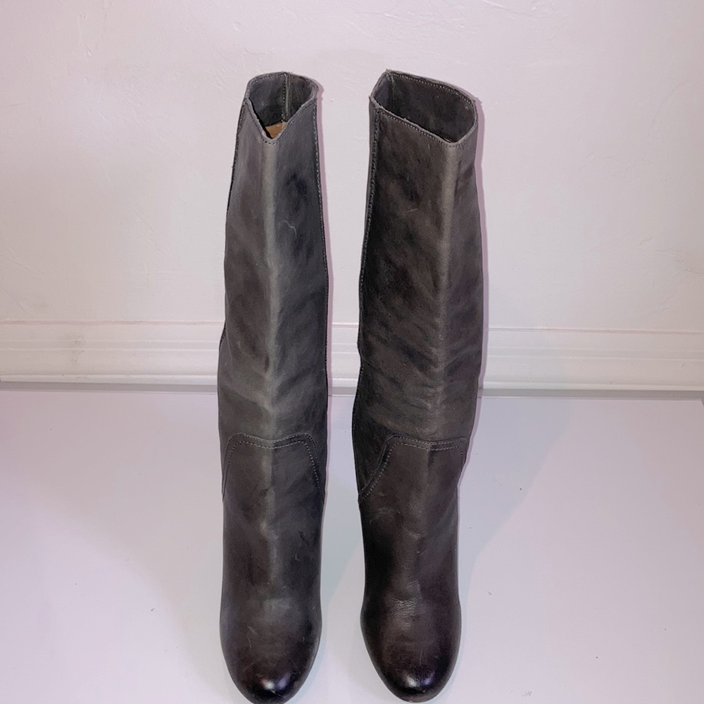 Kelsi Dagger Leather New Wedge Gray Knee High Boots